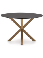 ZENIT tavolo Ø 120 o 150 cm piano in vetro nero e base in metallo color legno design