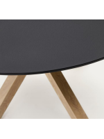 ZENIT table Ø 120 o 150 cm black glass top and wood colored metal base
