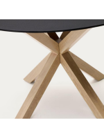 ZENIT Mesa Ø 120 o 150 cm tapa de cristal negro y base de metal color madera