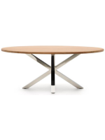 ALESA Mesa ovalada 200x100 cm tapa de madera maciza de acacia y base de acero inoxidable home design