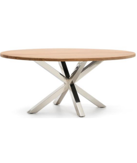 ALESA oval table 200x100 cm solid acacia wood top and stainless steel base home design