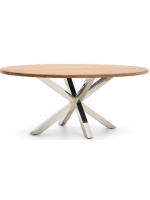 ALESA Mesa ovalada 200x100 cm tapa de madera maciza de acacia y base de acero inoxidable home design