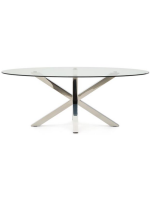 BESA Ovaler Tisch 200 x 100 cm Tischplatte aus gehärtetem Glas und Untergestell aus Edelstahl Heimdesign