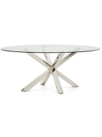 BESA Mesa ovalada 200x100 cm tapa de cristal templado y base de acero inoxidable diseño hogar