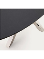 TERGIS oval table 200x100 cm black tempered glass top and stainless steel base home design