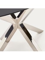 TERGIS oval table 200x100 cm black tempered glass top and stainless steel base home design