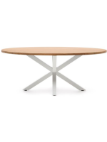 COSTELLA table ovale 200x100 cm plateau en bois d'acacia massif et piètement en acier blanc home design