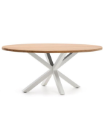 COSTELLA table ovale 200x100 cm plateau en bois d'acacia massif et piètement en acier blanc home design