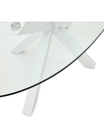 ODREA Ovaler Tisch 200 x 100 cm Tischplatte aus gehärtetem Glas und weißer Stahlsockel Heimdesign