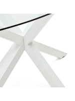 ODREA Ovaler Tisch 200 x 100 cm Tischplatte aus gehärtetem Glas und weißer Stahlsockel Heimdesign