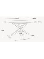 EMERIT Ovaler Tisch 200 x 100 cm Tischplatte aus schwerzem gehärtetem Glas und weißer Stahlsockel Heimdesign