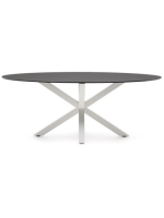 EMERIT tavolo ovale 200x100 cm piano in vetro temperato nero e base in acciaio bianco design casa