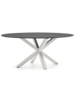 EMERIT oval table 200x100 cm black tempered glass top and white steel base home design