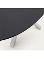 EMERIT Ovaler Tisch 200 x 100 cm Tischplatte aus schwerzem gehärtetem Glas und weißer Stahlsockel Heimdesign