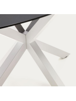EMERIT Ovaler Tisch 200 x 100 cm Tischplatte aus schwerzem gehärtetem Glas und weißer Stahlsockel Heimdesign