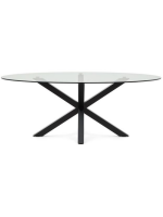 FEGER oval table 200x100 cm tempered glass top and black steel base home design