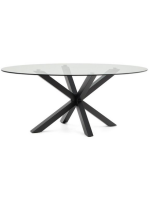 FEGER table ovale 200x100 cm plateau en verre trempé et piètement en acier noir design maison