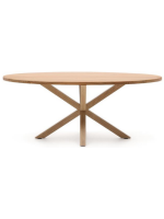 HETEL tavolo ovale 200x100 cm piano in legno massello di acacia e base in acciaio effetto legno design casa