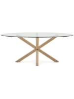 MISTER oval table 200x100 cm tempered glass top and wood effect steel base home design