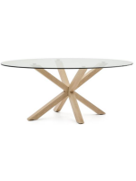 MISTER oval table 200x100 cm tempered glass top and wood effect steel base home design