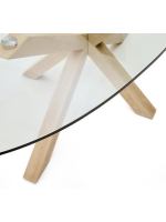 MISTER oval table 200x100 cm tempered glass top and wood effect steel base home design