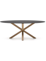 DOKER oval table 200x100 cm black tempered glass top and wood effect steel base home design