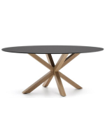 DOKER table ovale 200x100 cm plateau en verre trempé noir et piètement en acier effet bois design maison