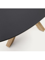 DOKER table ovale 200x100 cm plateau en verre trempé noir et piètement en acier effet bois design maison