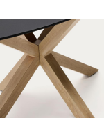 DOKER Ovaler Tisch 200 x 100 cm Tischplatte aus schwerzem gehärtetem Glas und Stahlsockel in Holzoptik Heimdesign