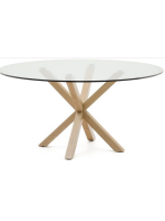 ABREL Ø 150 cm Tisch in Holz lackiertem Stahl und aus gehärtetem Glas mit festem Design
