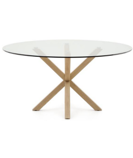 ABREL Ø 150 cm Tisch in Holz lackiertem Stahl und aus gehärtetem Glas mit festem Design