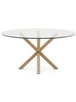 ABREL Ø 150 cm mesa en patas de acero pintado madera y fijo de vidrio templado