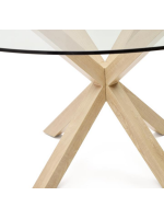 ABREL Ø 150 cm mesa en patas de acero pintado madera y fijo de vidrio templado