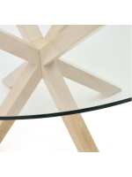 ABREL Ø 150 cm Tisch in Holz lackiertem Stahl und aus gehärtetem Glas mit festem Design