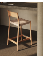 FASCION stool with seat h 65 cm in solid oak wood with natural finish and rope