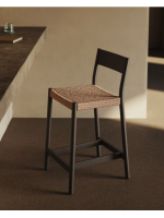 SIENA taburete con asiento h 65 cm de madera maciza de roble con acabado negro y cuerda