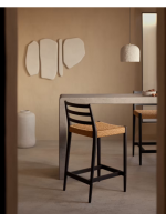 METIS sgabello seduta h 70 cm in legno massello di rovere finitura nera e corda
