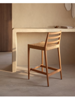 AVREL tabouret avec assise h 70 cm en bois de chêne massif finition naturelle et corde