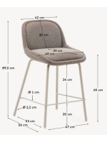 LAMPAG stool h 65 cm in chenille choice of color and matt beige metal legs