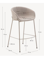 ESTERE sgabello h seduta 75 cm in ciniglia beige e gambe in metallo beige design casa contract