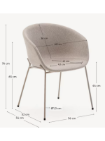ESTERE sedia con braccioli in ciniglia beige e gambe in metallo beige poltroncina di design