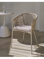 ATENE en corde synthétique écru avec pieds et coussin d'assise en acier galvanisé pour chaise avec accoudoirs