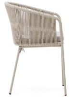 ATENE en corde synthétique écru avec pieds et coussin d'assise en acier galvanisé pour chaise avec accoudoirs