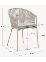 ATENE in ecru synthetic rope with galvanized steel legs and seat cushion for chair with armrests