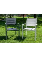 CLARA blanc ou anthracite en aluminium peint et en textilène chaise empilable pour intérieur ou extérieur