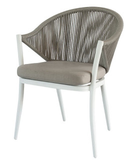 ALESTER chair with armrests in aluminum and rope and seat cushion included for indoor and outdoor