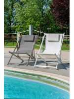 BATAM folding deckchair in aluminum and white or dove gray textilene fabric for home or contract