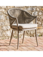 ALESTER Conjunto de 2 sillones y 1 mesa de centro aluminio blanco o gris tórtola con cuerda y cojín incluido para exterior