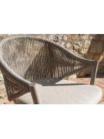 ALESTER Conjunto de 2 sillones y 1 mesa de centro aluminio blanco o gris tórtola con cuerda y cojín incluido para exterior