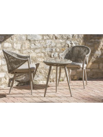 ALESTER set of 2 armchairs and 1 little  table in white or dove grey aluminium and rope and seat cushion included